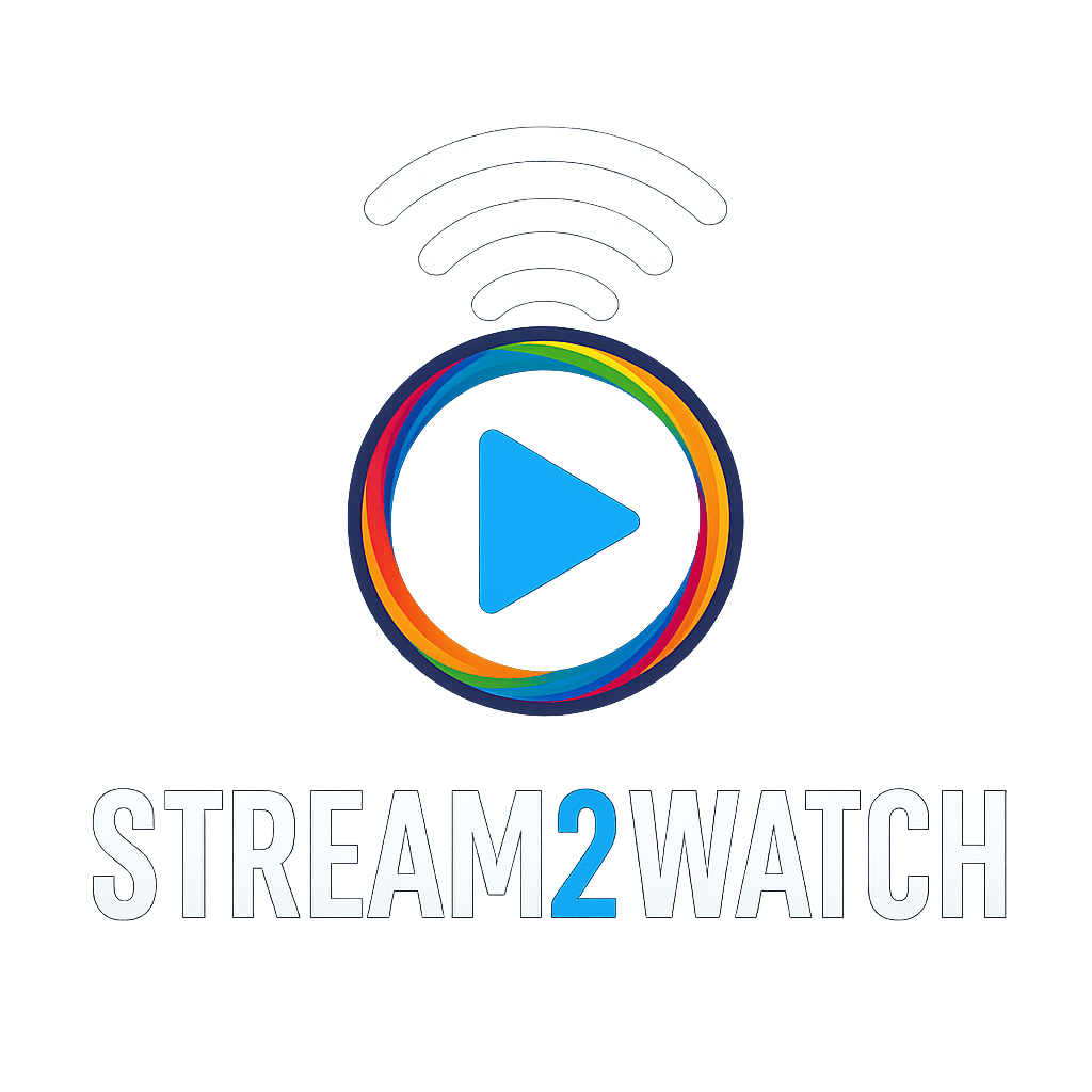 Stream2Watch logo with a colorful circular play button, Wi-Fi signal above, and bold white text.
Would you like me to also generate a shorter favicon-style alt text